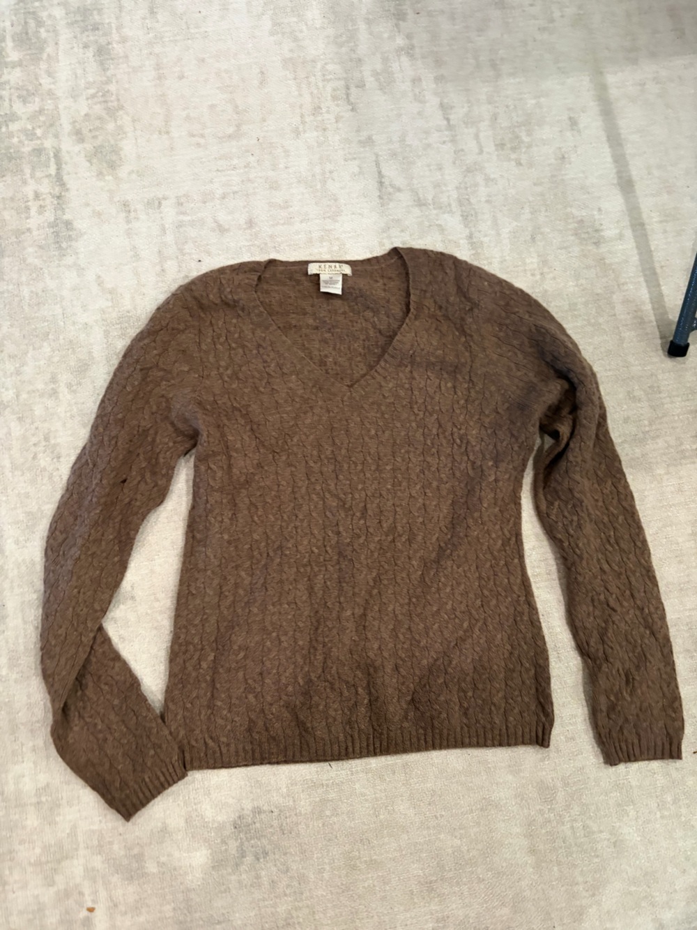 Kenar Women's Brown 100% Cashmere Cable-Knit V-Neck Sweater